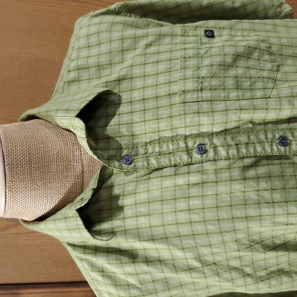 Marmot green yellow gingham checkered plaid short sleeve shirt - Picture 1 of 8